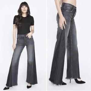 PRPS Goods & Co Mulsanne High Waist Sweep Flare Wide Leg Raw Hem Jeans Black NEW